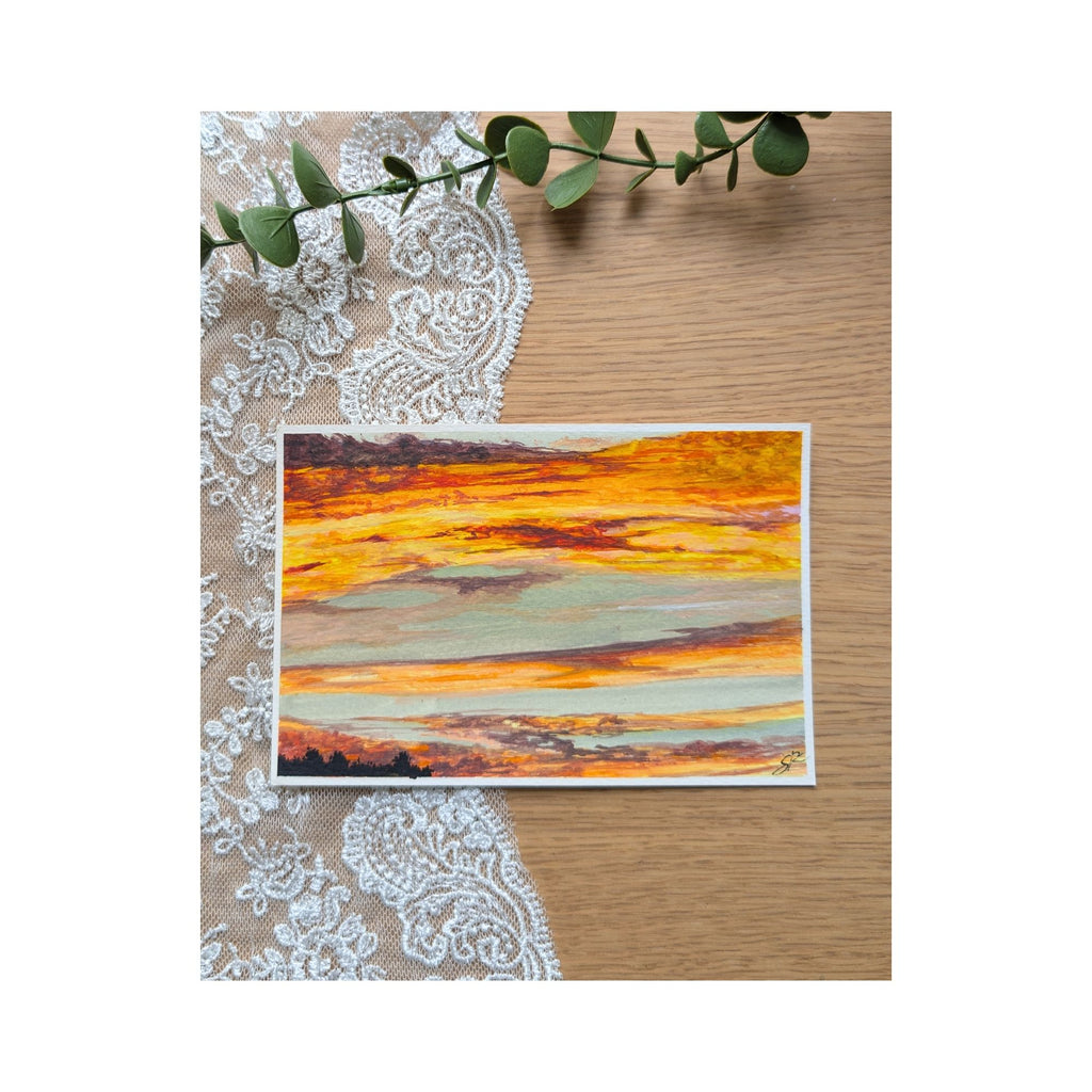 Hand-Painted Postcard No. 12 — Blazing Sunset, full artwork