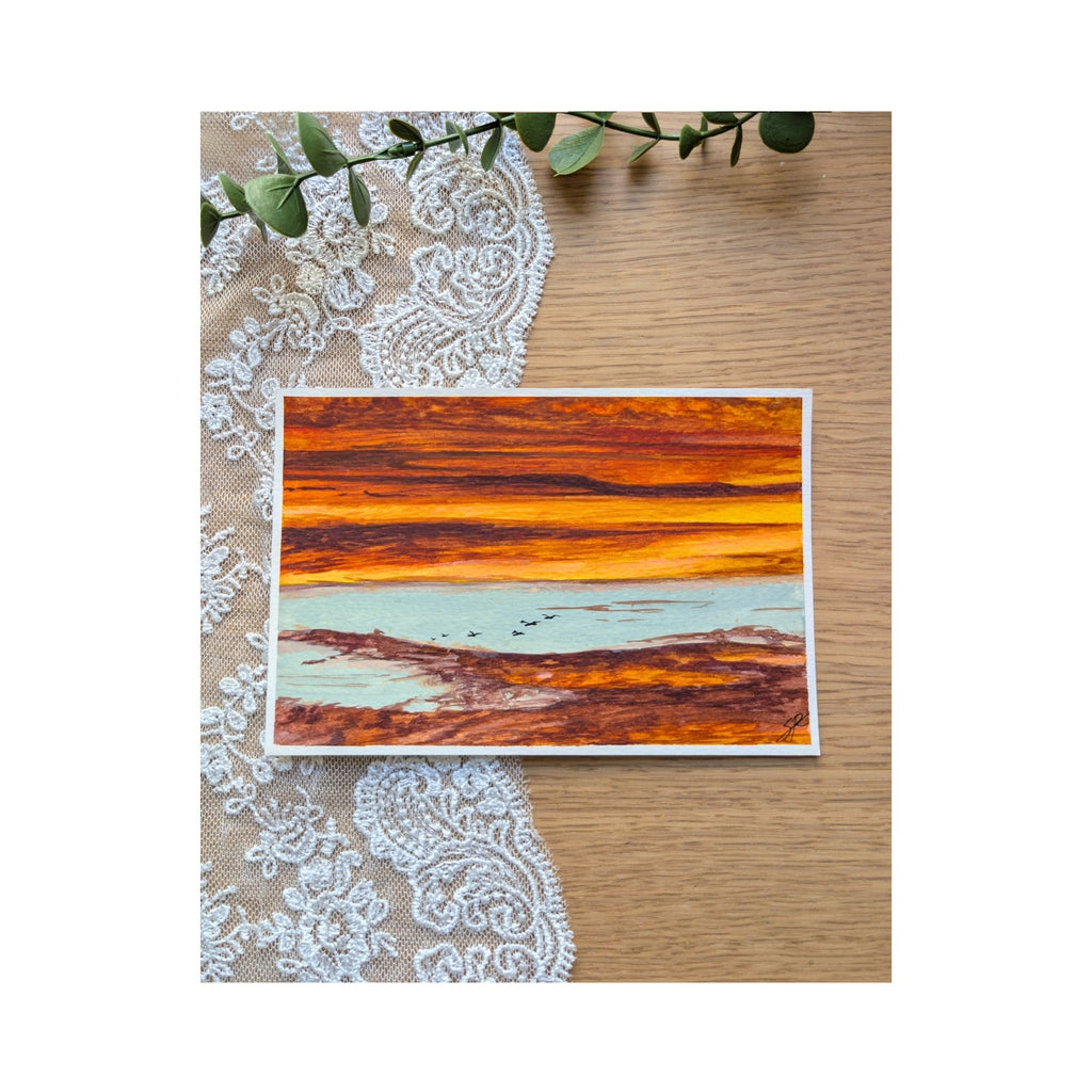 Hand-Painted Postcard No. 13 — Sunset over the Estuary, full artwork
