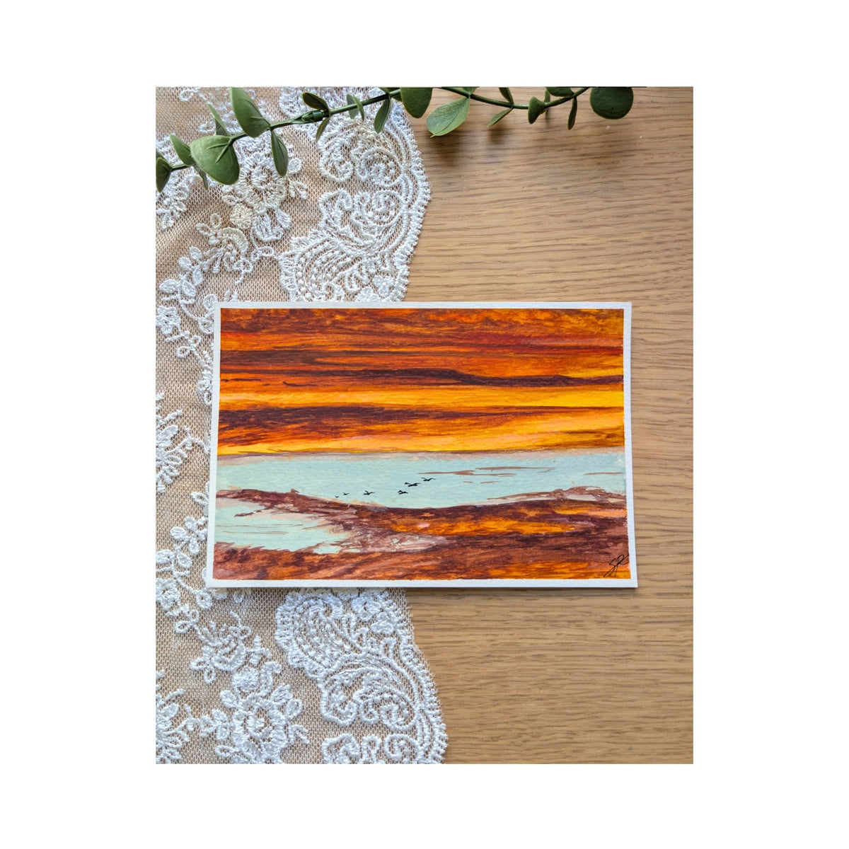 Hand-Painted Postcard No. 13 — Sunset over the Estuary, full artwork