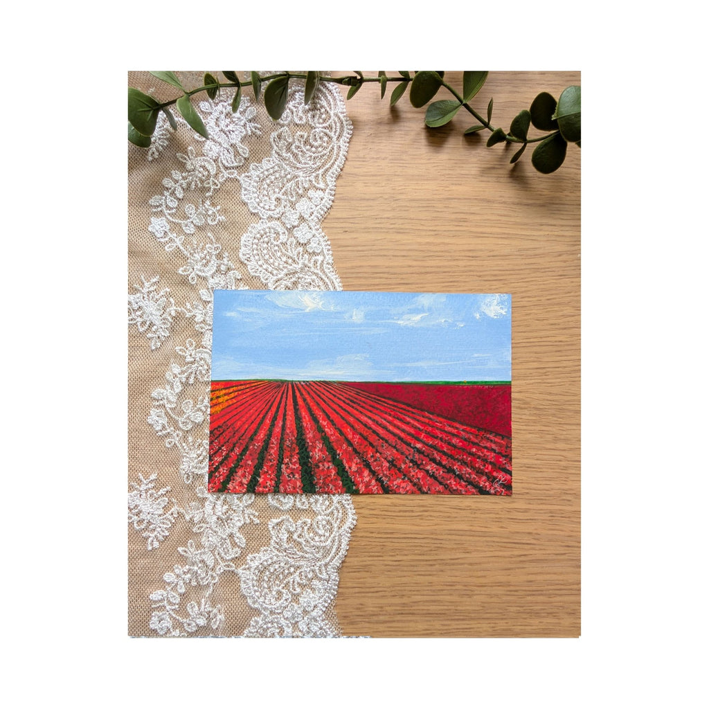 Hand-Painted Postcard No. 15 — Tulip Fields in Bloom, full artwork