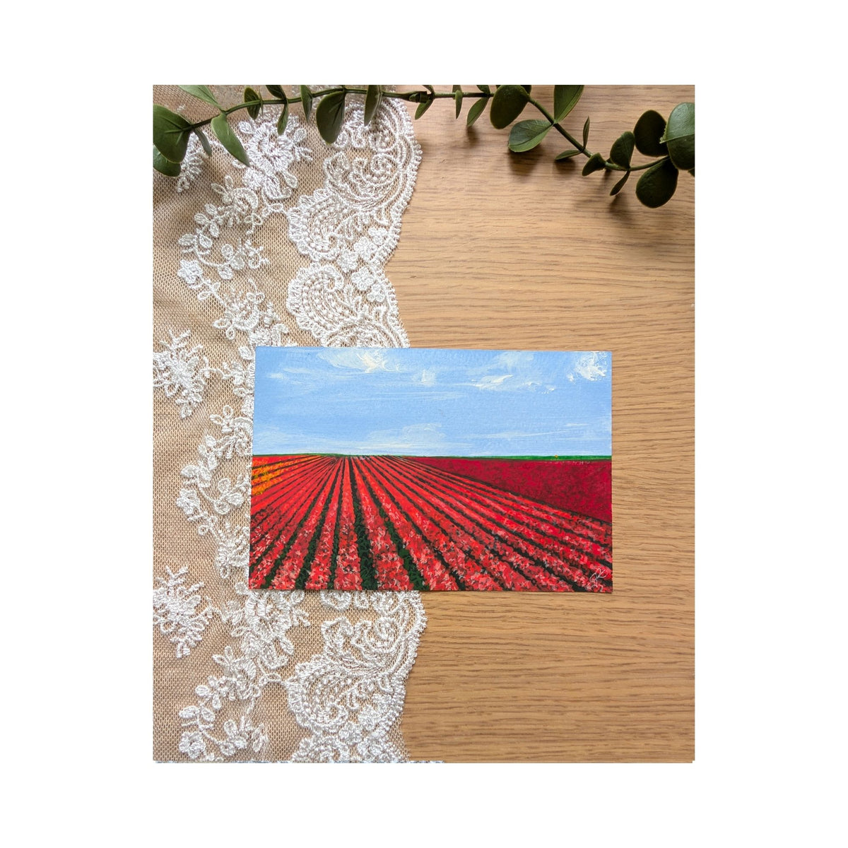 Hand-Painted Postcard No. 15 — Tulip Fields in Bloom, full artwork
