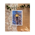 Bloom — mini original gouache, lantern through cherry blossoms