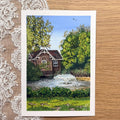Hidden Corner — mini original gouache, boathouse and fountain