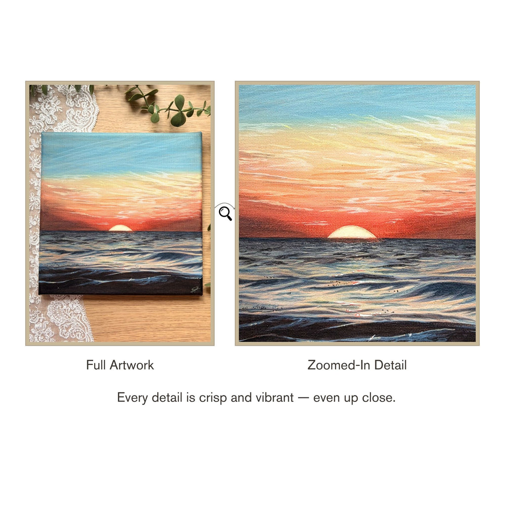 Dusk — full and zoomed detail comparison showing canvas texture