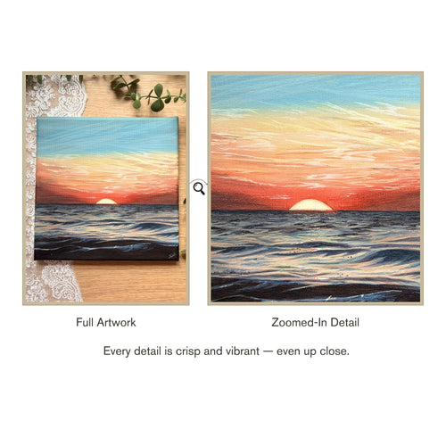 Dusk — full and zoomed detail comparison showing canvas texture
