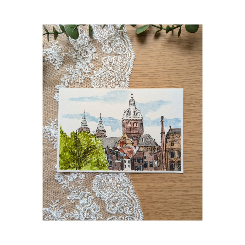 Hand-Painted Postcard No. 5 — Sint-Nicolaaskerk, full artwork