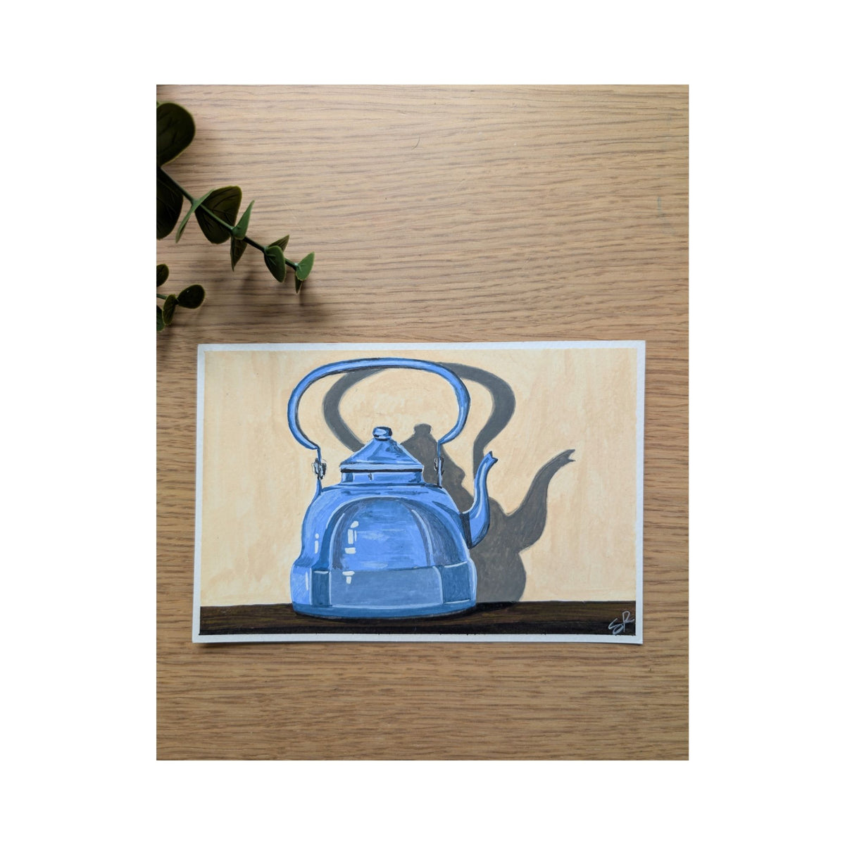 Hand-Painted Postcard No. 8 — Blue Kettle, full artwork