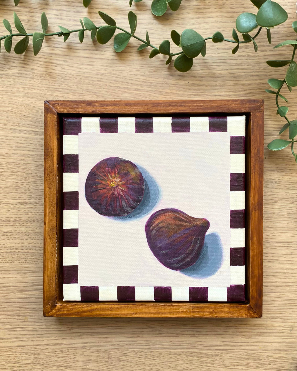 Rainbow Orchard — Fig, framed with handmade purple gingham border
