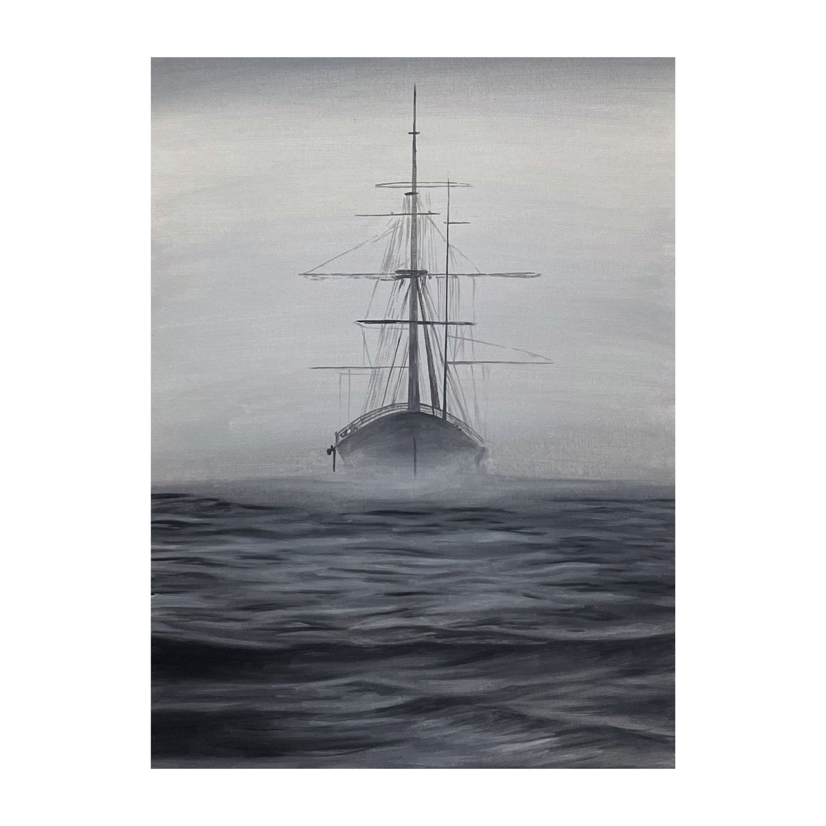 Suspended — full artwork, oil tall ship in fog