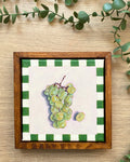 Rainbow Orchard — Green Grapes, framed with handmade green gingham border