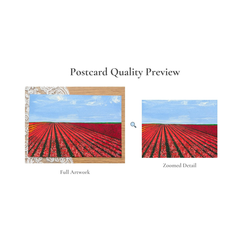 Hand-Painted Postcard No. 15 — Tulip Fields in Bloom, quality preview with zoomed detail