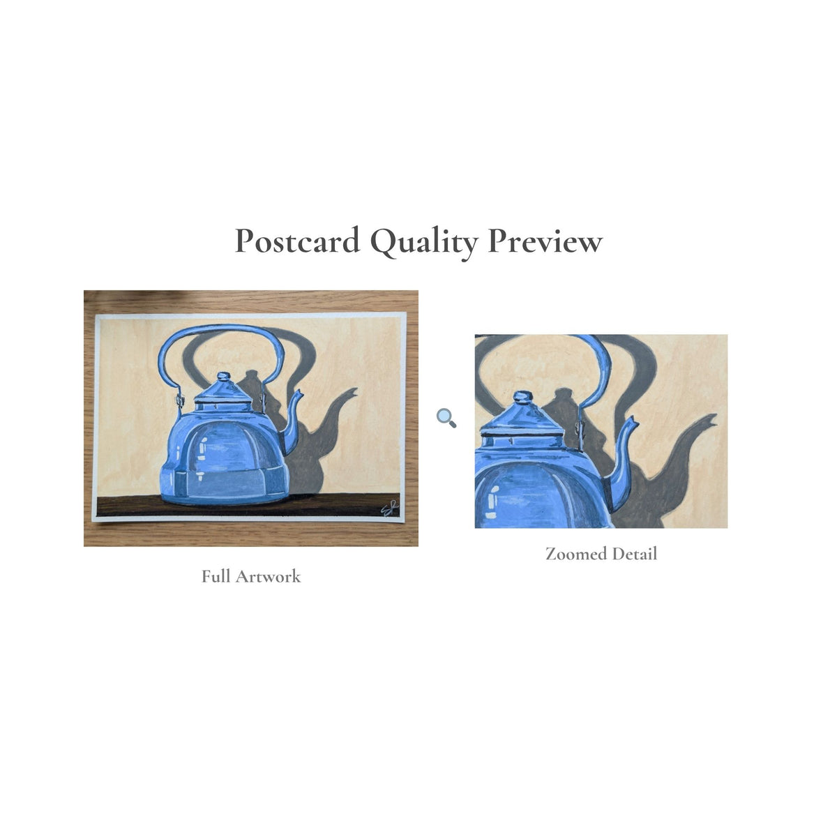 Hand-Painted Postcard No. 8 — Blue Kettle, quality preview with zoomed detail