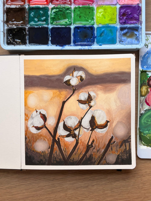 Between Bloom and Haze — original gouache painting in sketchbook