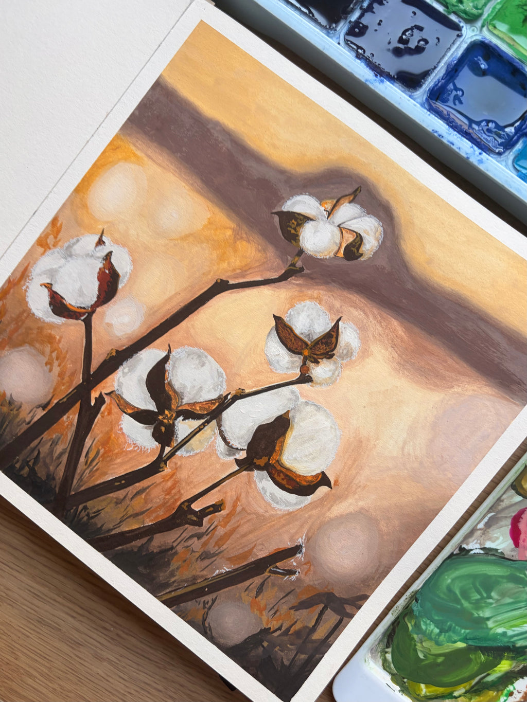 Between Bloom and Haze — close-up of cotton bolls
