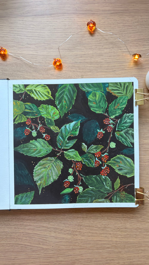 Among the Brambles — original gouache painting, full view
