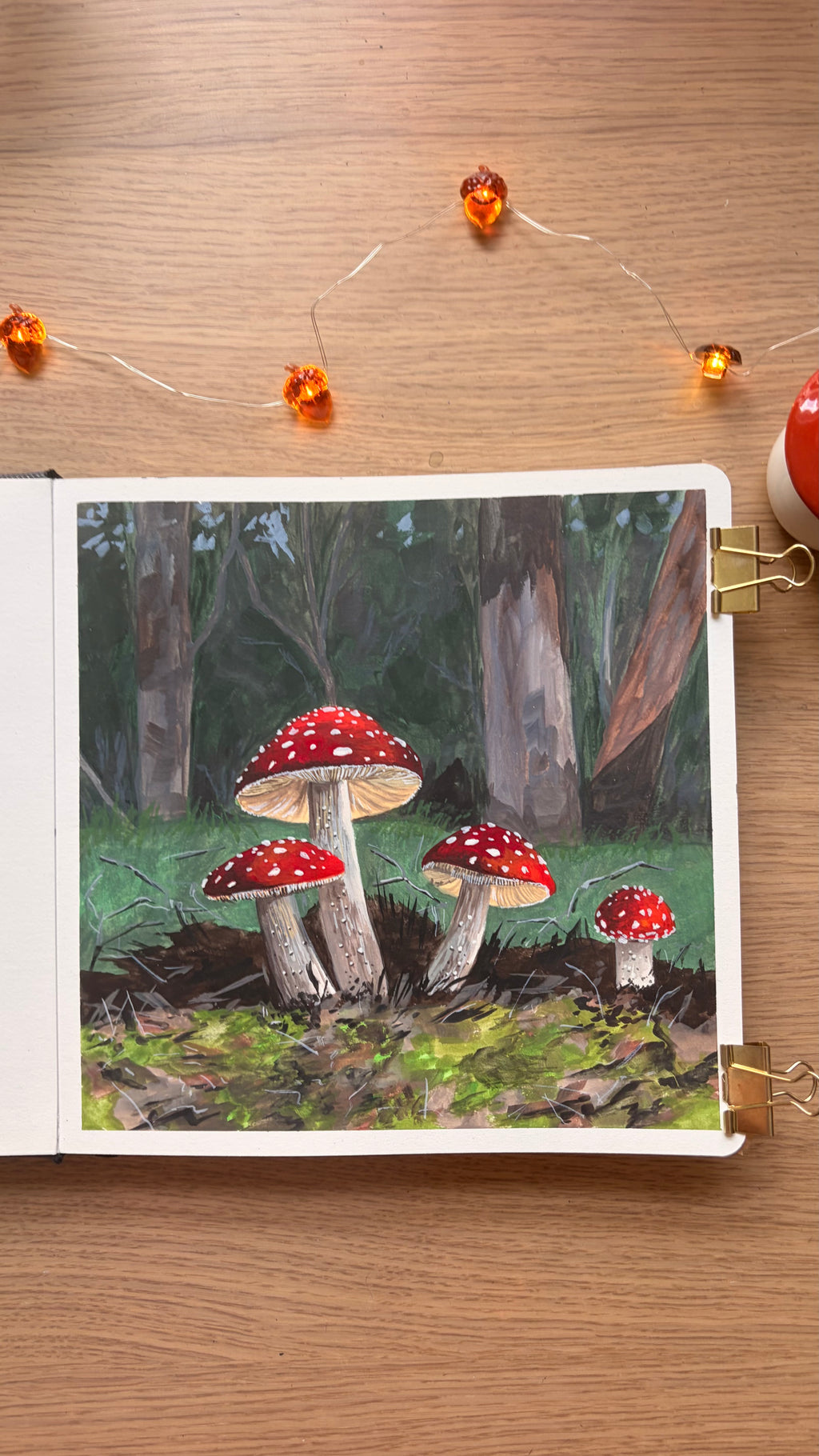 Fungi — original gouache painting in sketchbook