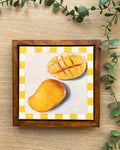 Rainbow Orchard — Mango, framed with handmade yellow gingham border