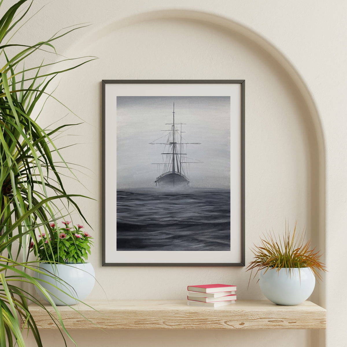 Suspended — framed mockup in interior setting