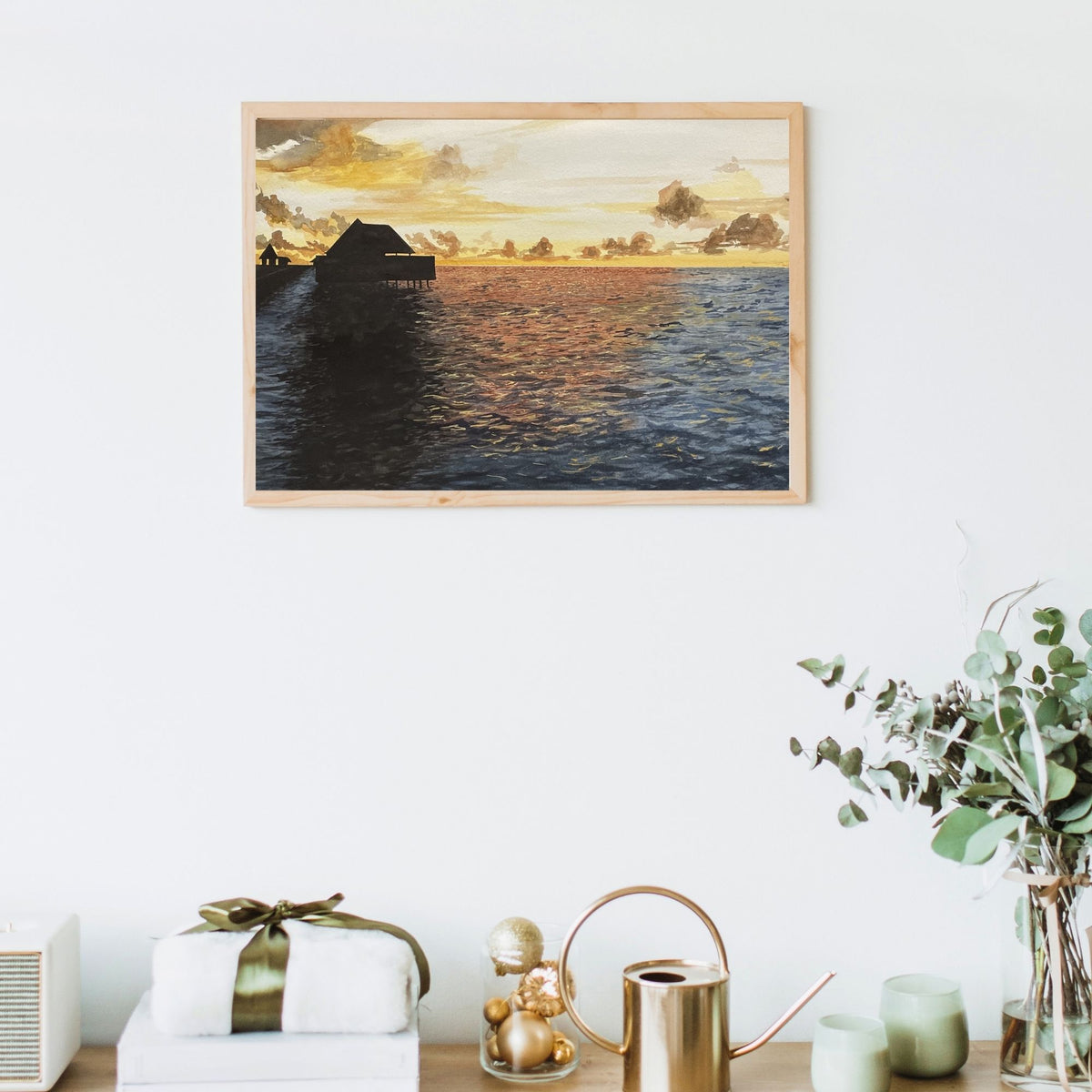 Ocean Glow — framed mockup in interior setting