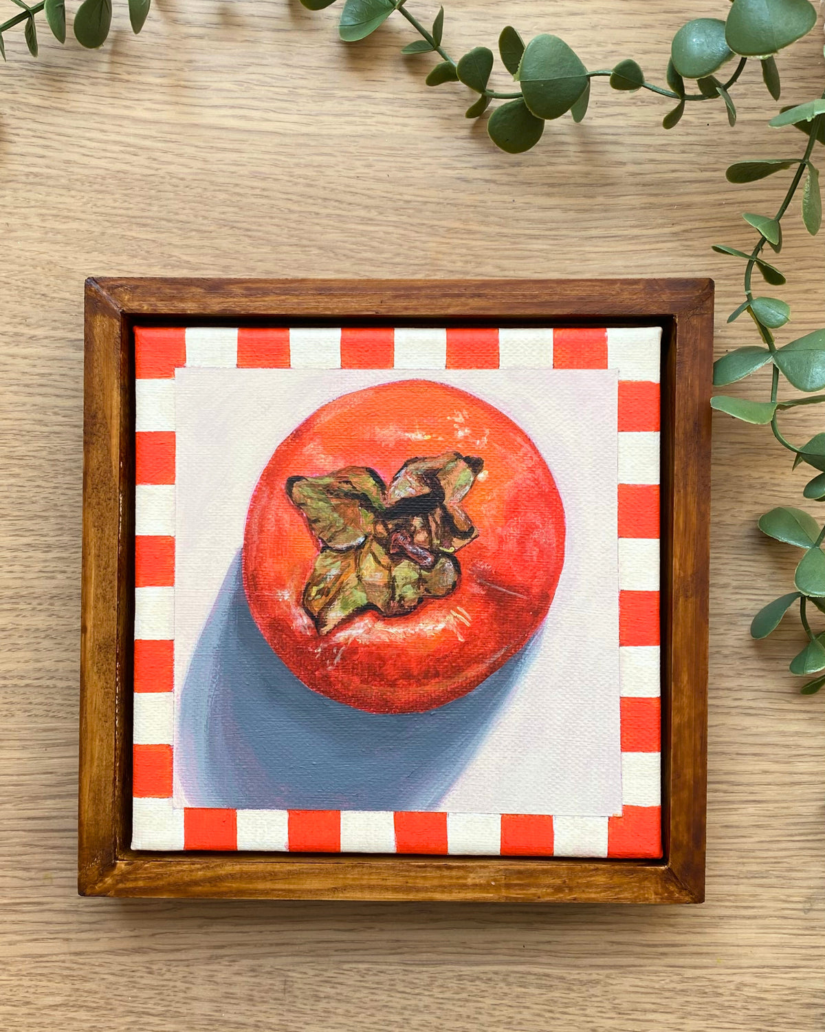 Rainbow Orchard — Persimmon, framed with handmade orange gingham border