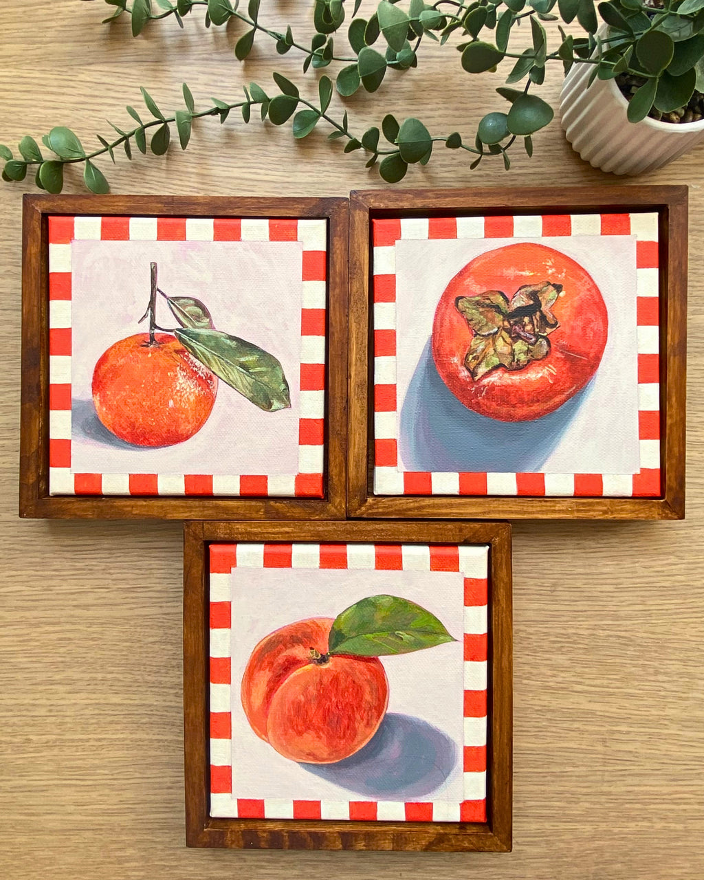 Rainbow Orchard — Orange Collection, set of 3 framed paintings