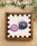 Rainbow Orchard — Star Apple, framed with handmade purple gingham border