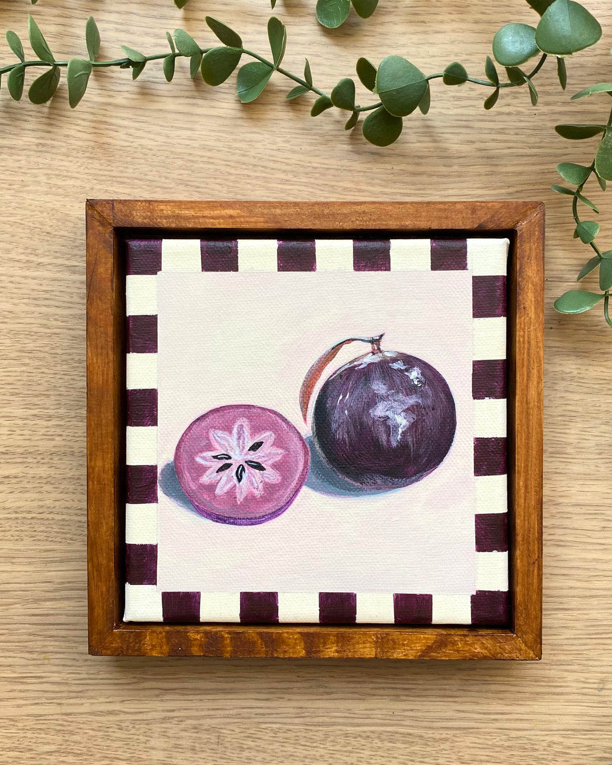 Rainbow Orchard — Star Apple, framed with handmade purple gingham border