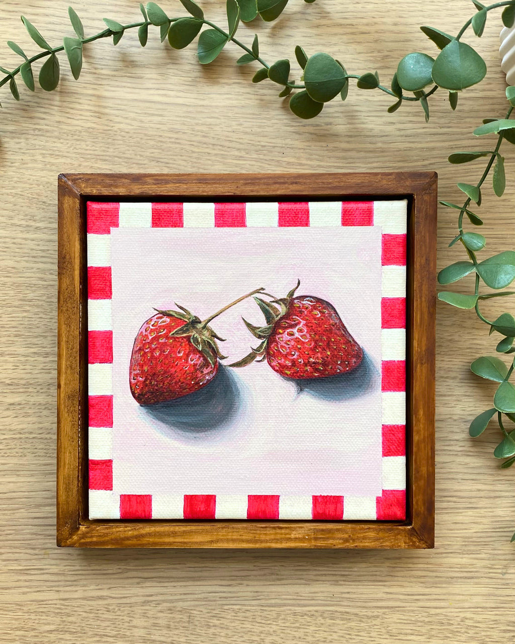 Rainbow Orchard — Strawberries, framed with handmade red gingham border