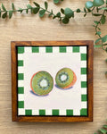 Rainbow Orchard — Kiwi, framed with handmade green gingham border